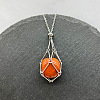 Natural Red Jasper Nuggets Macrame Pouch Pendant 201 Stainless Steel Chain Necklaces FS-WG7A779-05-1