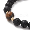 Natural Lava Rock & Mixed Gemstone Round Beaded Stretch Bracelet BJEW-JB09418-3