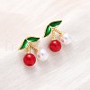 Cherry Brass ABS Plastic Pearl Stud Earrings EJEW-U062-04B-01G-1