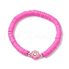 Handmade Polymer Clay Beaded Smiling Face Flower Stretch Bracelets BJEW-JB10209-3