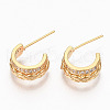 Brass Micro Pave Clear Cubic Zirconia Half Hoop Earrings KK-R117-034B-NF-1