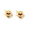Brass Pave Dark Red Glass Scared Heart Connector Charms KK-FZC0001-01G-2