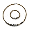 Natural Labradorite Round Beads Bracelets & Necklaces Sets SJEW-L132-23-1