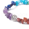 Natural Mixed Gemstone Chips & Alloy Saint Benedict Beaded Stretch Bracelets BJEW-JB09400-2