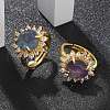 Sunflower Natural & Synthetic Gemstone Finger Rings RJEW-B113-03G-2