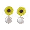 Natural Pearl & Resin Sunflower Stud Earrings EJEW-JE05693-01-1