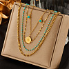 304 Stainless Steel & Synthetic Turquoise Pendant Multi Layered Necklaces for Women FS-WG34384-06-1