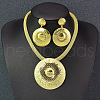 Flat Round Alloy Pendant Necklaces & Stud Dangle Earrings Sets FS-WG27598-01-1
