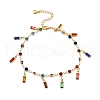 Bohemian Brass & Acrylic Flat Round Link Chain Anklets with Colorful Rectangle Tassel AJEW-Z046-03G-2
