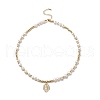 Brass Virgin Mary Pendant Necklace with Natural Pearl Beaded Chains for Women NJEW-JN04144-01-4