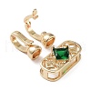 Rack Plating Brass Pave Green Glass Fold Over Clasps KK-B078-12G14-2