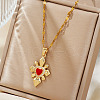 Elegant Brass Red Enamel Snowflake Heart Cross Pendant Necklaces NJ8500-2-1