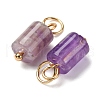 Natural Amethyst Column Charms with 304 Stainless Steel Jump Rings G-Q032-01D-2