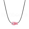 Fish Porcelain Pendant Black Wax Cord Necklaces FS-WG7FFA4-06-2