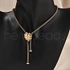 304 Stainless Steel Crystal Rhinestone Clover Lariat Necklaces NJEW-V001-07G-5