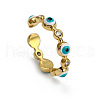 Flat Round with Evil Eye Brass Micro Pave Clear Cubic Zirconia with Enamel Cuff Rings FS-WG1191A-01-2