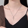 Brass Pave Clear Cubic Zirconia Rose Flower Wrapped Cross Pendant Necklaces for Women FS-WGBC38F-01-2