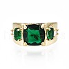 Green Cubic Zirconia Rectangle Chunky Open Cuff Ring for Women X-RJEW-N035-095-1