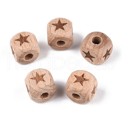 Engraved Beech Wood Beads WOOD-N015-08A-1