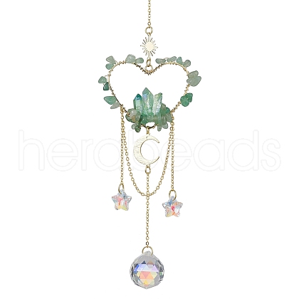 Natural Green Aventurine Chip Beads with Brass Finding Pendant Decorations HJEW-JM01815-02-1