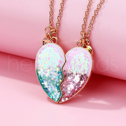 2Pcs Fashionable Alloy Resin BFF Glitter Heart Magnetic Pendant Necklaces for Women FS-WGCB8A0-01-1