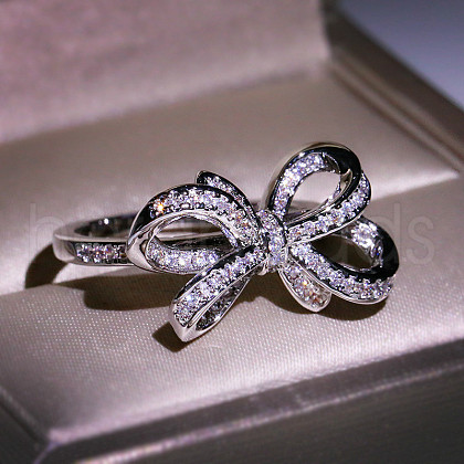 Bowknot Alloy with Crystal Rhinestone Finger Rings for Women FS-WG361F1-03-1