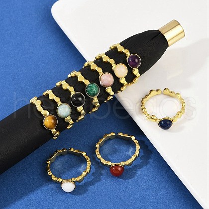 316 Stainless Steel with Natural Mixed Gemstone Cuff Rings RJEW-Z098-01G-02-1