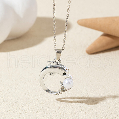 Alloy Crystal Rhinestone & Plastic Imitation Pearl Pendant Necklaces FS-WG6A3E6-06-1