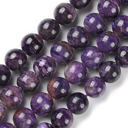 Grade A Natural Charoite Round Bead Strands G-L417-06-10mm-01-1