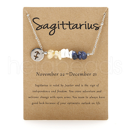 667 Stainless Steel with Natural Yellow Quartz & Natural Howlite & Natural Sodalite Chip Pendant Necklaces FS-WGFED6E-06-1