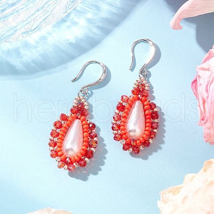 Acrylic Imitation Pearl & Seed Glass Dangle Earrings EJEW-MZ00390-01-1