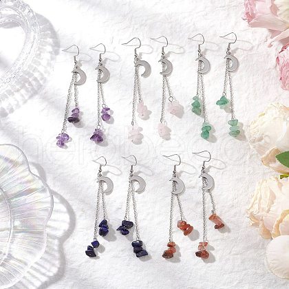 304 Stainless Steel Moon Dangle Earrings EJEW-JE06393-1