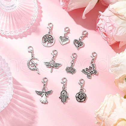 10Pcs 10 Styles Tibetan Style Alloy Pendant Decorations HJEW-JM03201-1