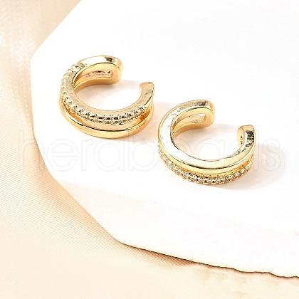 Brass Micro Pave Clear Cubic Zirconia Cuff Earrings EJEW-F370-19G-1