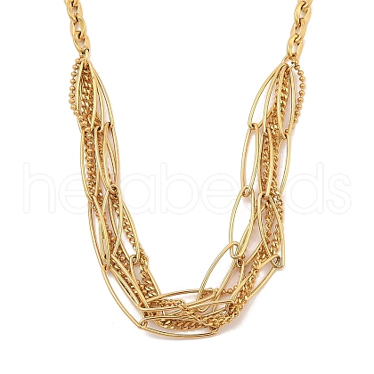 304 Stainless Steel Multi Layerd Oval Bib Necklaces for Women NJEW-A032-09G-02-1