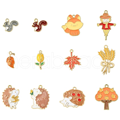 12Pcs 12 Styles Thanksgiving Theme Alloy Enamel Pendants FIND-YW0005-85-1