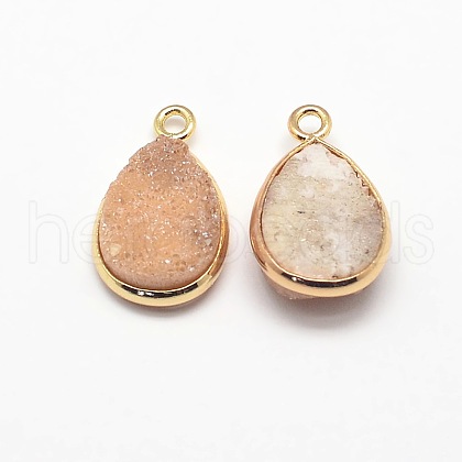 Electroplate Natural Druzy Crystal Charms G-A124-06C-1