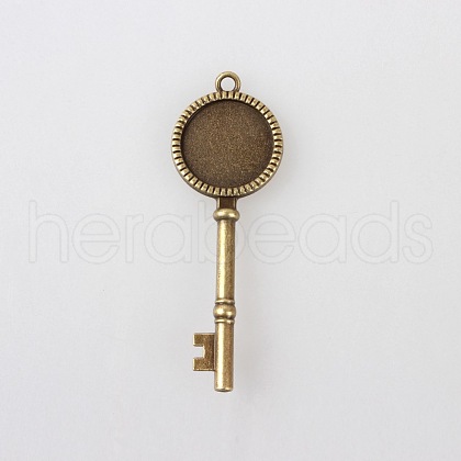 Alloy Skeleton Key Pendant Cabochon Bezel Settings X-TIBEP-M018-128AB-NF-1