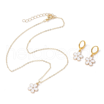 Flower Alloy Enamel Leverback Earrings & Pendant Necklaces Sets SJEW-JS01298-1