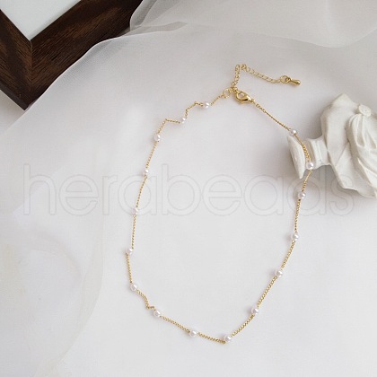 Stainless Steel & Imitation Pearl Round Link Chain Necklaces for Women WGE4439-03-1
