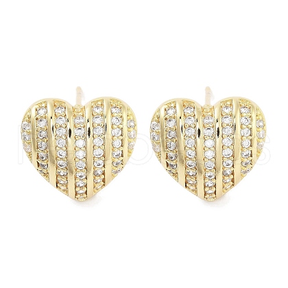 Brass Micro Pave Clear Cubic Zirconia Studs Earring for Women EJEW-S217-A02-1