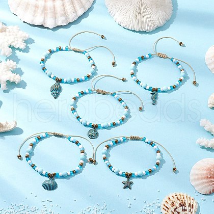 5Pcs Alloy Charm Bracelets BJEW-JB11721-1