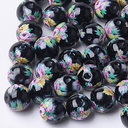 Printed & Spray Painted Glass Beads GLAA-S047-03B-10-1