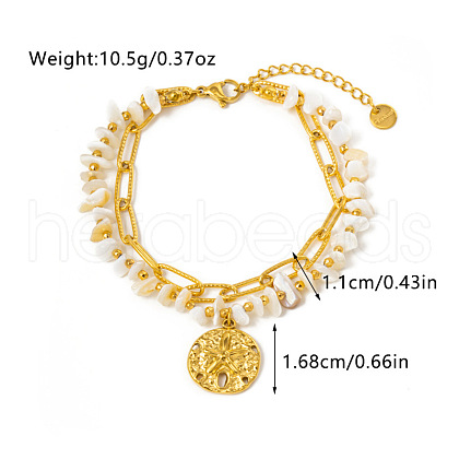 304 Stainless Steel & Natural Shell Chip Beads Double Layer Bracelets FS-WG382E7-05-1