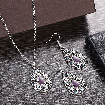 Bohemian Style Alloy Enamel Pendant Necklaces & Dangle Earrings Sets WG43411-06-1