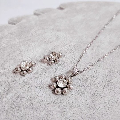 304 Stainless Steel Rhinestone Stud Earrings & Pendant Necklaces Sets FS-WG95951-18-1