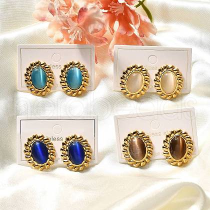 304 Stainless Steel Glass Oval Stud Earrings EJEW-M070-04G-1