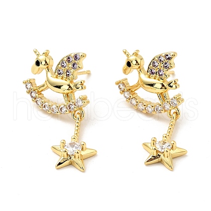 Cubic Zirconia Hobbyhorse with Star Dangle Stud Earrings EJEW-G297-02G-1