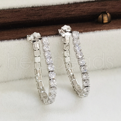 S925 Sterling Silver Oval Hoop Earrings QA6317-2-1