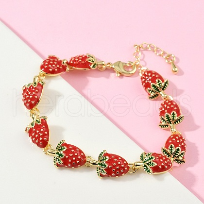 Brass Emenal Link Bracelets for Women BJEW-S175-01G-1